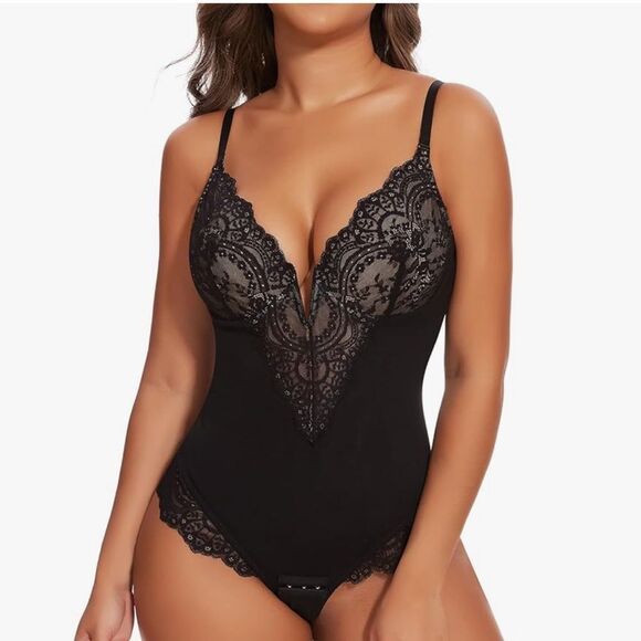 SHAPERIN Lace Shapewear Bodysuit w/ Tummy Control NWOT - Picture 1 of 7